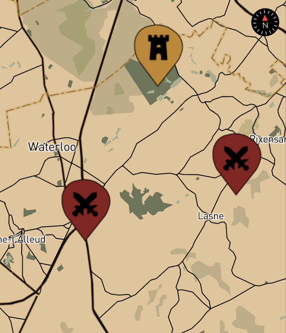 Mappa Mundi app showing battlefields feature